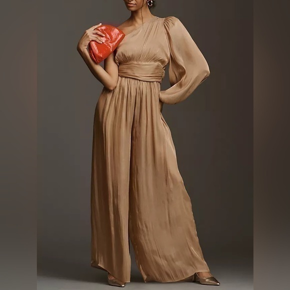Anthropologie One-Shoulder Metallic Jumpsuit